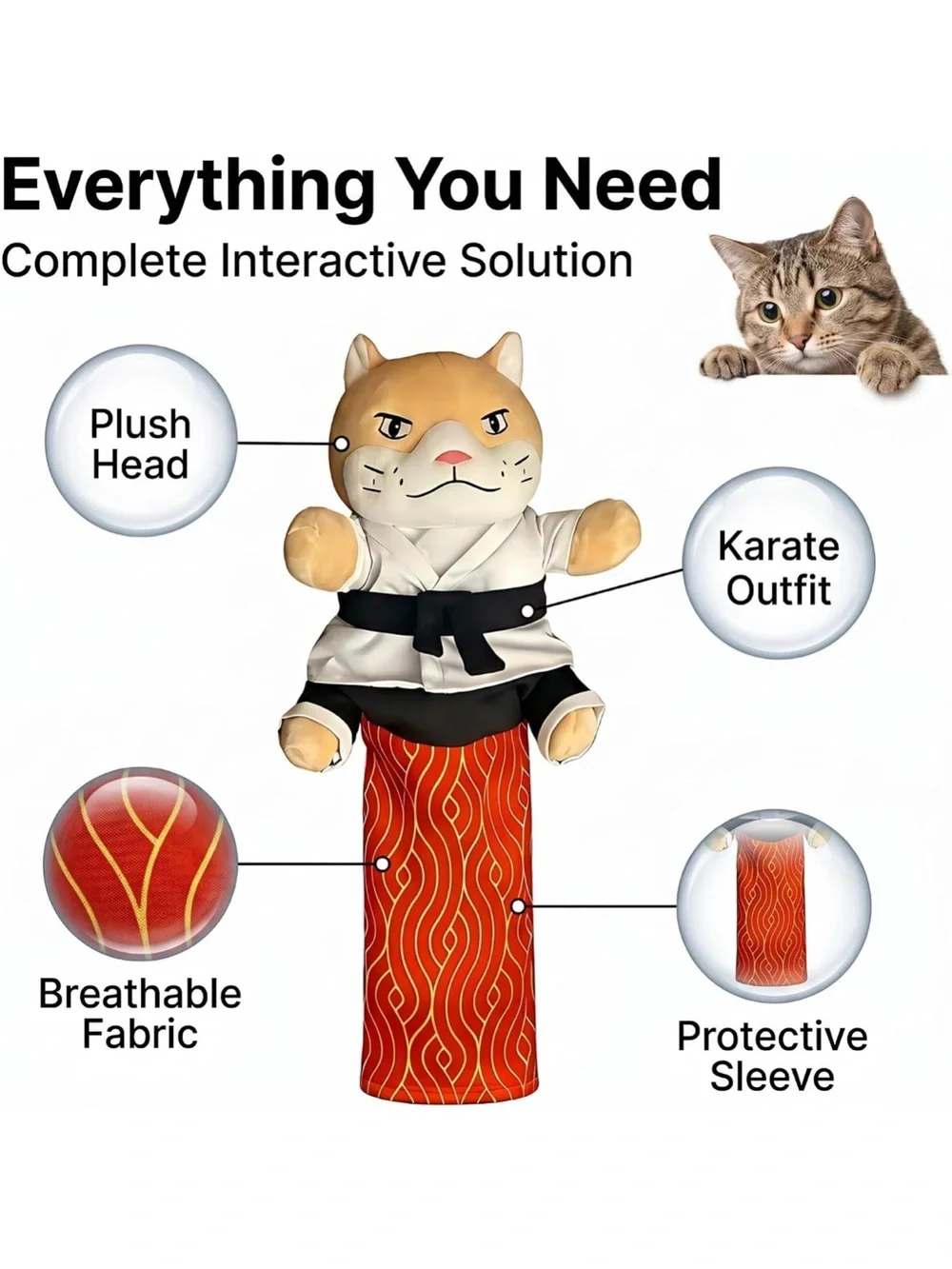 Karate Kitty Puppet Cat Wrestling Play Glove Full-Coverage Arm Sleeves toy nwt